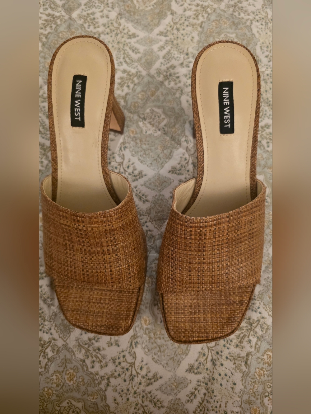 Nine West Woven Tan Slide Mules
